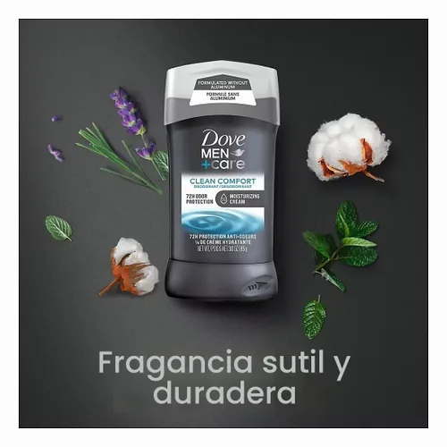 Vista 3 de Dove Men+Care - Desodorante en barra de 72 horas sin aluminio, Clean Comfort, 3 unidades/3 oz