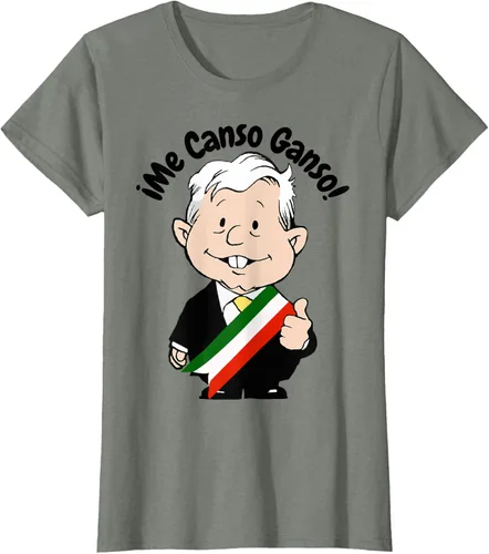 Vista 17 de AMLO Amlito Me Canso Ganso - Camiseta con diseño de dibujos animados mexicanos Gris Oscuro