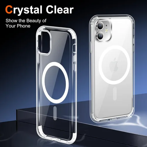 Vista 6 de Funda transparente para iPhone 11 con protector de pantalla, compatible con Magsafe, antiamarilleo, protección de grado militar, a prueba de golpes