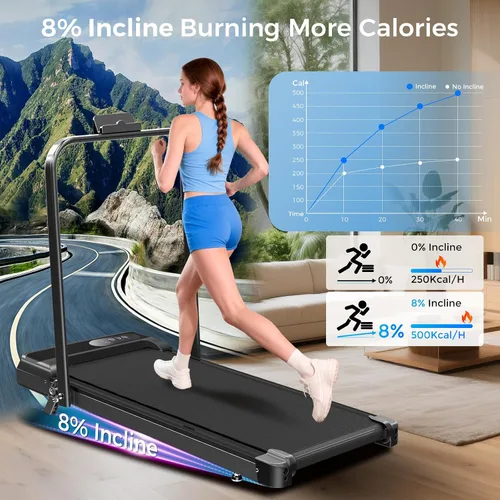 Vista 2 de Walking Pad with Incline, 2.5HP Walking Pad Treadmill, 3 in 1 Portable Under Desk Treadmills for Home Small Space, Foldable Folding Home Treadmill