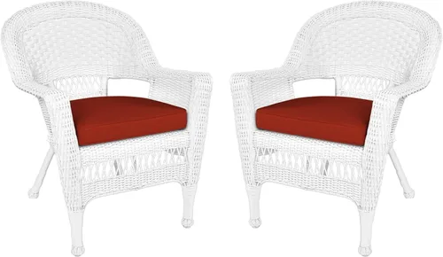 Vista 12 de Jeco Silla de mimbre con cojín rojo, juego de 2, blanco/W00206