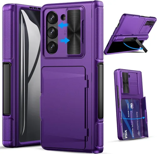 Vista 10 de GBEE - Funda para Samsung Galaxy Z Fold 5 con soporte y protector de pantalla, color negro Card Holder & Sliding Camera Cover & Hinge Protection &