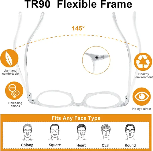 Vista 4 de Craebuer Lentes de luz azul, anteojos con filtro de luz azul, anteojos transparentes de lectura para computadora para mujeres y hombres