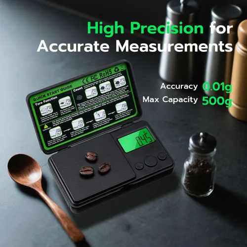 Vista 2 de Mcbazel Digital Pocket Gram Scale 500g x 0.01g High Precision Mini Kitchen Scale with LCD Display for Food, Jewelry, Coin, Coffee, Grains, Powder