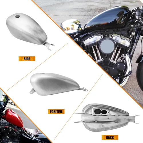 Vista 3 de Tanque de combustible para motocicleta de 3.3 galones, tanque de gasolina de 12.5 L, apto para Harley Sportster XL 883 1200 2007-2022 (estilo A)