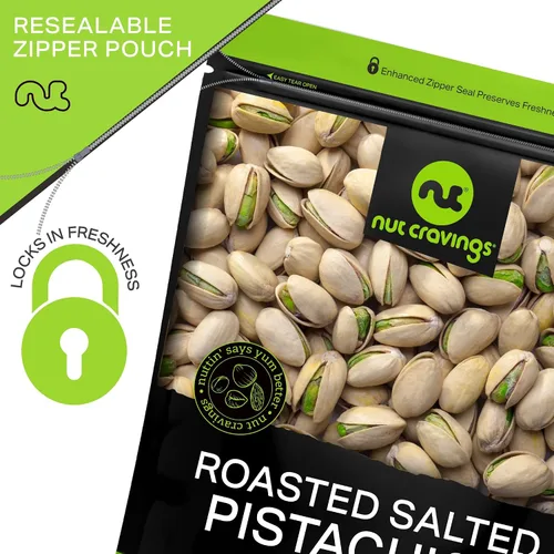 Vista 5 de Nut Cravings - Pistachos de California recién tostados y salados (16 onzas - 1 libra) empaquetados frescos en bolsa resellable - Snack de nueces