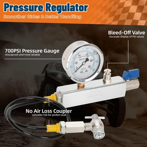 Vista 3 de Kit de llenado de choque de nitrógeno con válvula Schrader y medidor de nitrógeno de 700 PSI, herramienta de llenado de choque regulador