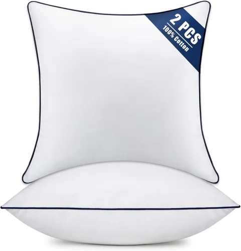 Vista 8 de Juego de 2 rellenos de almohada, cojines cuadrados esponjosos con fundas 100% de algodón, rellenos de almohada decorativos blancos para sofá, cama