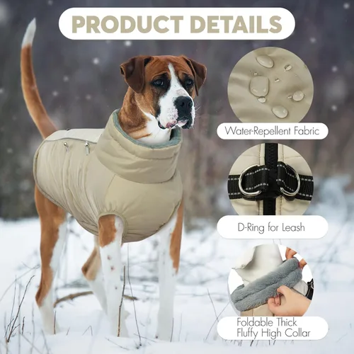 Vista 3 de IDOMIK Abrigo cálido para perros con arnés, chaquetas reflectantes impermeables para perros pequeños, medianos y grandes, chaqueta de invierno