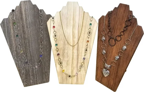 Vista 8 de Ikee Design 2 piezas de madera ligera para collares, caballete de busto, exhibición de joyas para espectáculos, soporte de exhibición de collares