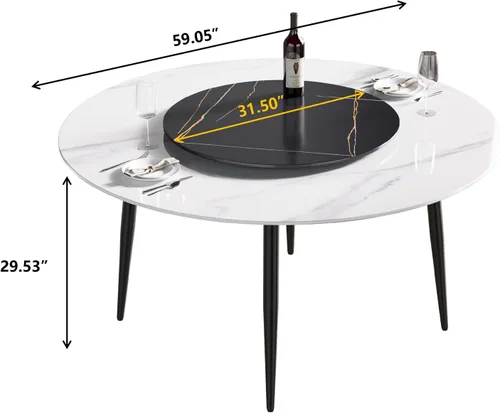 Vista 2 de Mesa de comedor moderna con tocadiscos desmontable, mesa de comedor de mármol de piedra sinterizada con patas de metal, mesa de cocina