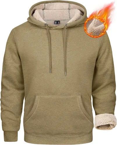 Vista 18 de MAGCOMSEN Sudadera con capucha pesada con forro polar Sherpa para hombre Verde militar