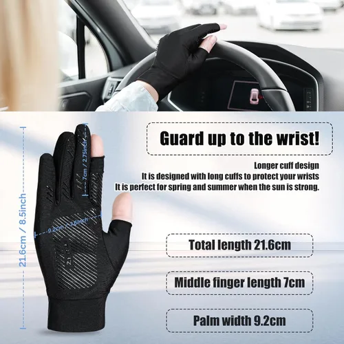 Vista 7 de ELUTENG Guantes finos de ciclismo de seda de hielo, 2 guantes de ciclismo sin dedos para hombres, guantes de ciclismo ligeros y transpirables