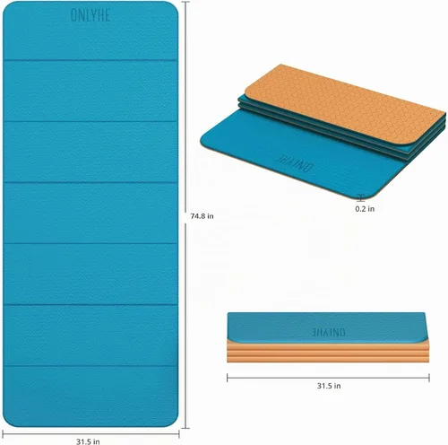 Vista 2 de Esterilla de yoga plegable de 75 x 31.5 x 0.24 pulgadas, extra grande, ligera, de elastómero termoplástico, doble antideslizante para pilates
