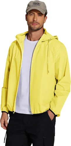 Vista 6 de COOFANDY Chaqueta impermeable para hombre, ligera, impermeable, con capucha, para viajes, senderismo, golf, rompevientos