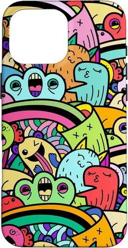 Vista 18 de iPhone 13 Monster Doodle Street Art Pattern, divertido estuche de estilo urbano