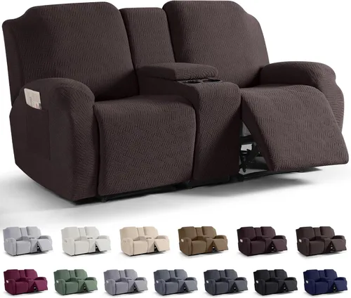 Vista 12 de KinCam Fundas para Sillón Reclinable de Dos Plazas con Funda para Consola Central, Fundas para Sofá Reclinable de 2 Asientos, Funda para Sofá