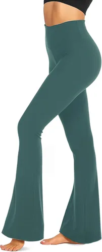 Vista 149 de TNNZEET Leggings acampanados negros para mujer, pantalones de yoga cruzados con bolsillos, corte de bota, leggings acampanados