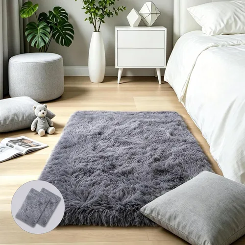 Vista 64 de KICHOWUA - Tapete grueso y esponjoso de 3 x 5 pies, color negro, ultrasuave, lavable, antideslizante, acogedor y peludo, para sala, dormitorio