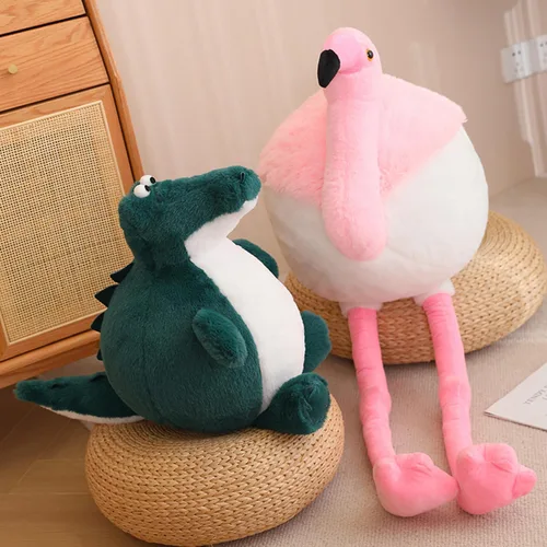 Vista 5 de Peluche redondo suave de flamenco gordo para decoración del hogar, almohada de flamenco de peluche, regalo para niños o amantes (rosa, 19.7 pulgadas)
