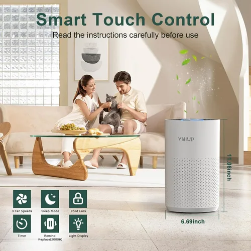 Vista 4 de Purificadores de aire para el dormitorio del hogar de hasta 800 pies cuadrados, limpiador de filtro de aire VNIUP H14 True HEPA para dormitorio
