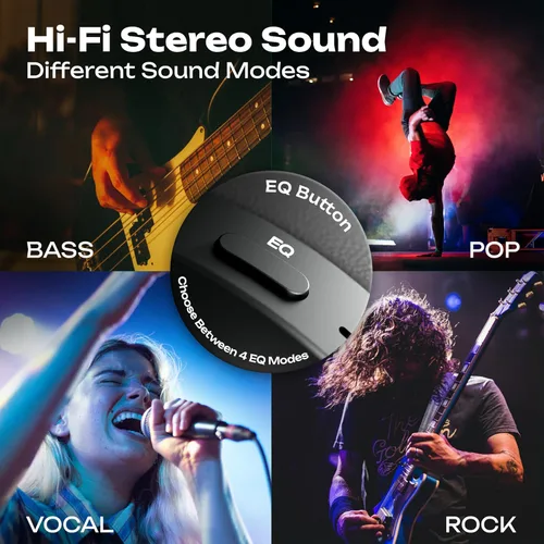 Vista 4 de PowerLocus Auriculares Bluetooth Sobre la Oreja, 60H Tiempo de Reproducción, 4 Modos EQ Auriculares Inalámbricos con Micrófono, Auriculares