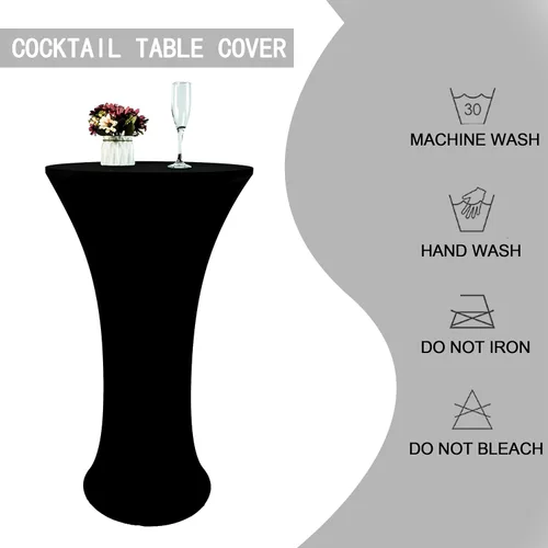 Vista 4 de Mantel de Mesa de Cóctel de Spandex Negro de 24x43 Pulgadas Ajustado Mesa de Bar Redonda Elástico Cubiertas de Mesa de Cóctel Highboy para Banquete