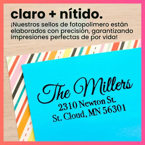 Vista 4 de ExcelMark Sello de dirección de devolución personalizado – Sello de goma autoentintado personalizado (mediano, Great Vibes)