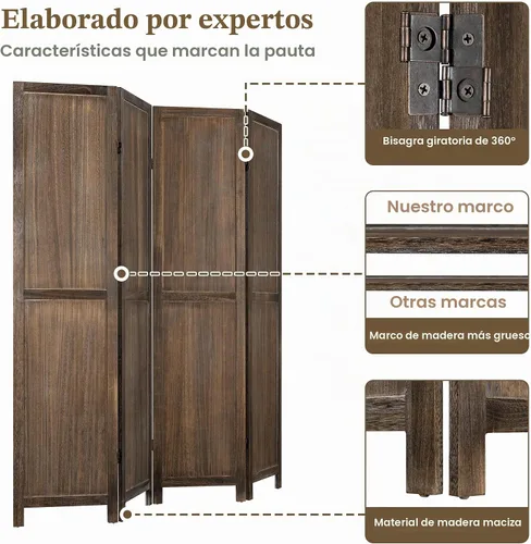 Vista 3 de WelFurGeer Divisor de habitación de 4 paneles, paneles plegables ajustables en 360° para privacidad, dormitorio, sala de estar y patio, divisor