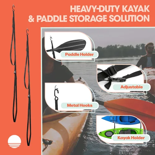Vista 3 de Kayak Rack -Capacity Wall or Ceiling Storage Straps for Surfboards, Paddleboards, SUP, or Canoe - Adjustable Kayak Hanger by RAD Sportz