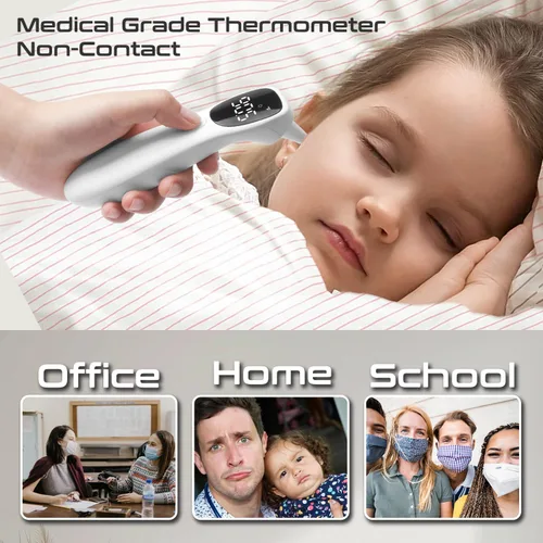 Vista 6 de huangirl Termómetro sin contacto, termómetro digital para la frente para adultos con alarma de fiebre, dígitos LED grandes, termómetros infrarrojos