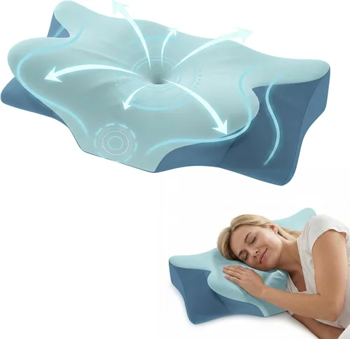 Vista 11 de Almohada cervical cervical para aliviar el dolor y dormir, almohada ergonómica de postura para el cuello, espuma viscoelástica refrescante, almohada