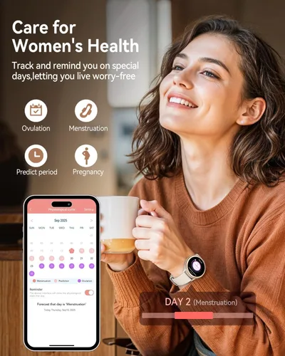 Vista 7 de Relojes inteligentes para mujer (respuestahacer llamadas), monitor de actividad de pantalla AMOLED de 1.27 pulgadas con monitor de frecuencia
