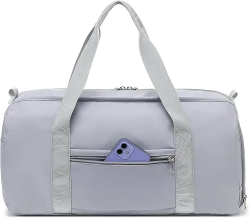 Vista 8 de Bolsa de viaje deportiva para gimnasio para hombres y mujeres con compartimento para zapatos, bolsillo húmedo, Gris (Pure Grey), Bolsa de gimnasio