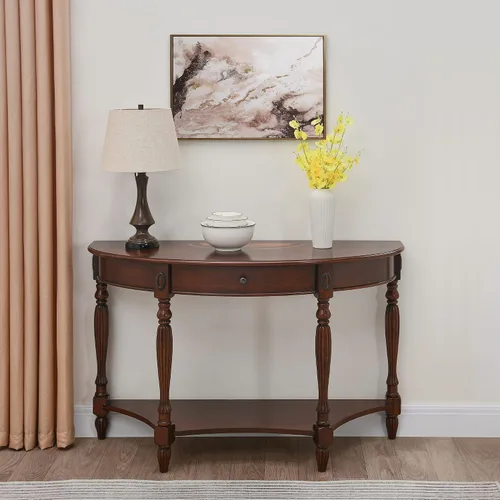 Vista 12 de Mesa auxiliar ovalada de madera con cajón y estante de almacenamiento, 22 x 28" blanco antiguo con cajón-cjz