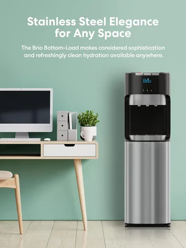 Vista 2 de Brio Dispensador de agua de carga inferior, serie esencial, 3 ajustes de temperatura, agua caliente, temperatura ambiente y fría, aprobado por