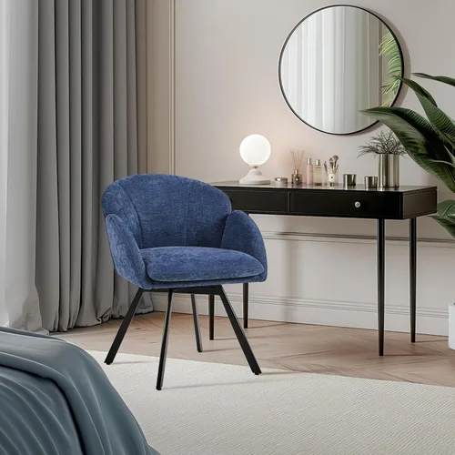 Vista 2 de Yaheetech Silla Giratoria de Acento, Sillón de Chenilla con Flores, Silla de Tocador Silla Auxiliar con Base Giratoria de 360 Grados y Cojín