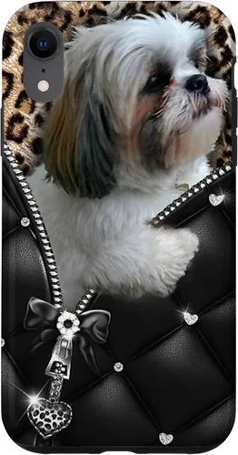 Vista 24 de Funda Shih Tzu con cremallera para iPhone 16 I Love Shih Tzu Dogs Leopard Hippie Leather