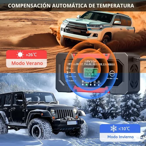 Vista 3 de Cargador de Batería 10A 12V Cargador de Batería de Coche Completamente Automático Inteligente con Pantalla LCD y Compensación de Temperatura