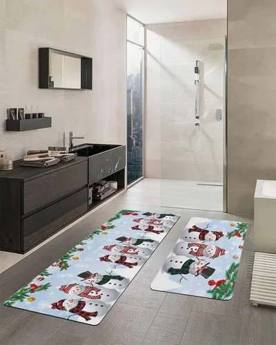 Vista 2 de Tapete de baño de muñeco de nieve para bañera, antideslizante, de secado rápido y absorbente, tierra de diatomeas, fregadero, dormitorio, cocina