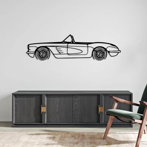 Vista 6 de DecoSoul Corvette C1 1960 - Arte de pared de metal para automóvil, automóvil deportivo, decoración de línea de silueta automotriz, escultura