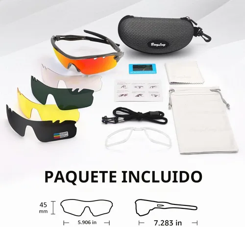 Vista 6 de BangLong Polarized UV400 Sports Sunglasses with 5 Lenses for Men Women TR90 Flexible Frame, 5 Interchangeable Lens with RX Insert, 0.9oz Sports
