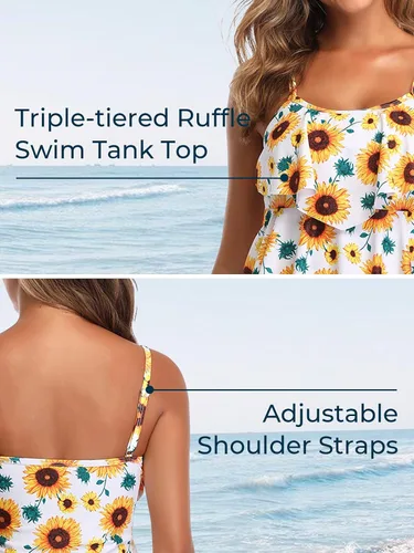 Vista 5 de Summer Mae Traje de baño tankini de 2 piezas con volantes y pantalones cortos para mujer