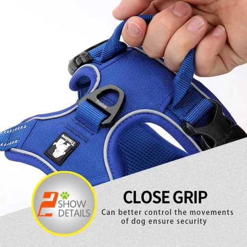 Vista 5 de JUXZH Truelove Arnés para perro sin tirones con mango de fácil control y 2 accesorios para correa, chaleco reflectante ajustable para mascotas Azul