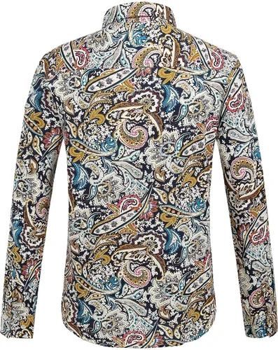 Vista 2 de SSLR Camisa de manga larga con estampado de cachemira de algodón para hombre