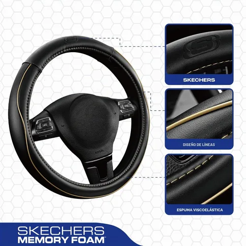 Vista 2 de Skechers Funda de volante de espuma viscoelástica, Funda de volante de microfibra con ribete deportivo de ajuste universal de 14" 1/2-15" Protector
