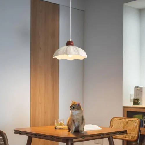Vista 3 de Araña moderna - Lámpara colgante de resina retro para decorar la habitación de los niños, luz colgante moderna blanca ajustable para isla de cocina