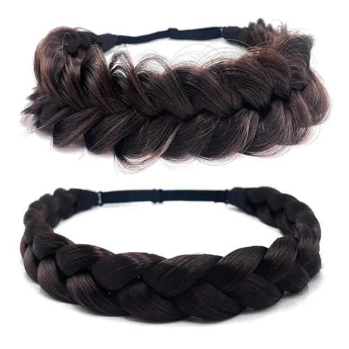 Vista 13 de Diadema trenzada, 2 combinaciones de 3 hebras, desordenada, ancha, esponjosa, elástica, diadema trenzada, accesorio de belleza para mujeres y niñas