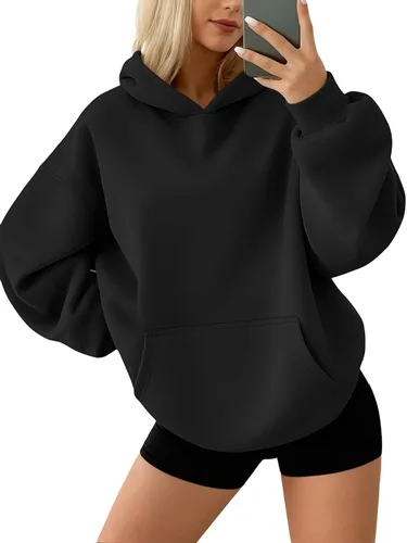 Vista 9 de AUTOMET Sudaderas con capucha de forro polar de gran tamaño para mujer, ropa de otoño Rosa