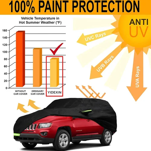 Vista 6 de YIXIN Funda impermeable de automóvil para Jeep Compass 2007-2026, fundas 210T, ajuste personalizado, correa 100% impermeable a prueba de viento